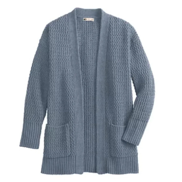 SO Open Stitch Chennile Blue Grey Small Long Sleeve Cardigan Sweater - Picture 1 of 10
